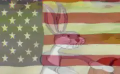 Bugs Bunny in front of American flag
