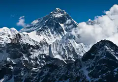 Snowy mountain peak with clouds