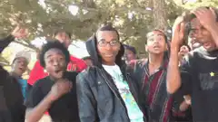 Group of friends reacting with shock and excitement