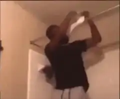 Man gets toilet paper stuck on head