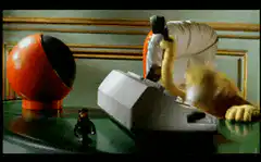 Claymation cat on phone