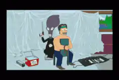 Alien Stabbing Man in Chair