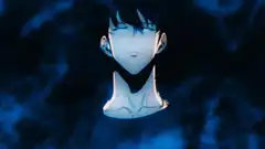 Shinji Ikari surrounded by blue smoke