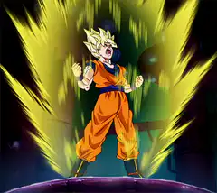 Goku screaming with yellow aura