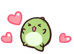 cute green character surrounded by hearts