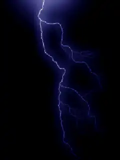 Blue lightning bolt flashes in dark sky