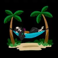 skeleton relaxing in hammock