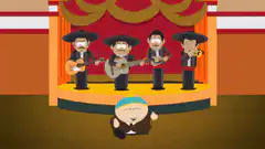 Cartman lying on floor watching mariachi band