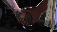 Anime couple holding hands then letting go
