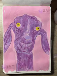 Purple goat drawing with glowing eyes