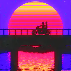 Synthwave motorcycle sunset