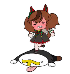 Chibi girl stomping on a penguin