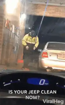 Car wash worker gets blasted by pressure washer
