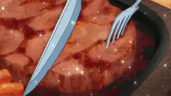 sparkling meat with knife and fork