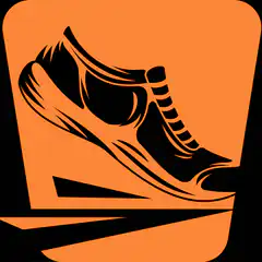 Black sneaker on orange background with blue swooshes