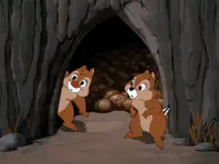 Chip and Dale dancing in their den