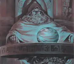 Old wizard looking into crystal ball