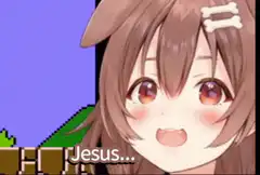 Anime girl says Jesus in front of Mario blocks