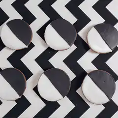Black and white cookies on chevron background