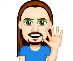 Memoji man waving and holding up five fingers
