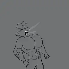 muscular man blowing smoke