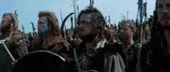Picts cheering and raising weapons