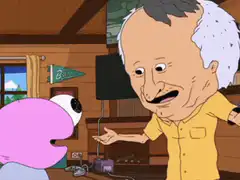 Uncle Rico hugs Pink Guy