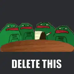 Four green frogs at a table with DELETE THIS
