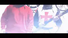 Two people in buckets with guns