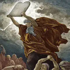 Moses holding tablets with flashing lights
