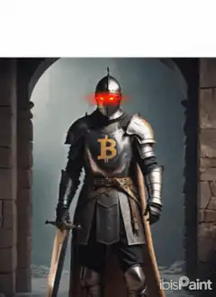 Bitcoin Knight with Glowing Red Eyes