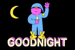 Blue character waving goodnight