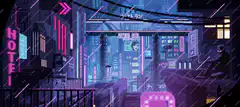 cyberpunk city rain loop