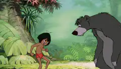 Mowgli and Baloo arguing in the jungle