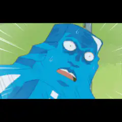 Blue character sweating and shocked with lightning