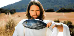 Jesus holding a fish