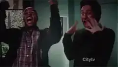 Two men screaming in terror