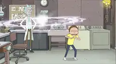 Rick Sanchez zaps Morty with a portal gun