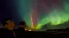 Simpsons characters watching aurora borealis