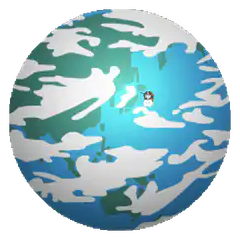 small character on spinning globe