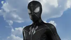 Black Spider-Man against cloudy sky