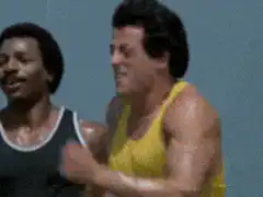 Rocky and Apollo running into the ocean