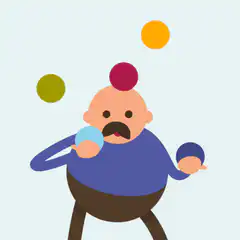 bald man juggling colorful balls