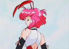 Pink hair bunny girl poses