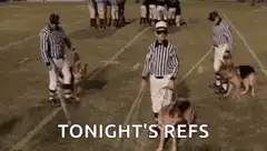 Football referees with German Shepherd dogs