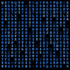 Matrix-style falling blue alphanumeric code