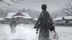 Samurai in snowy village