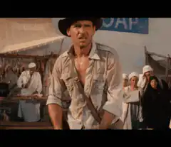 Indiana Jones draws his gun
