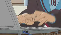 anime character typing fast on laptop