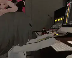 Anime girl typing at computer desk